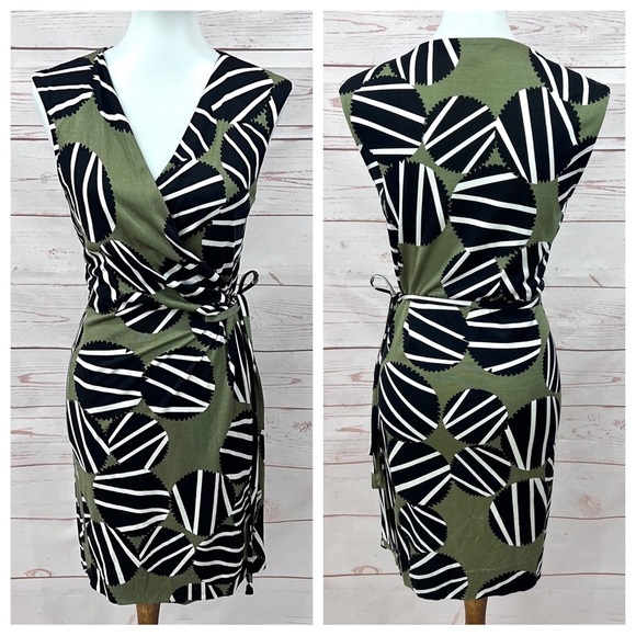 Diane Von Furstenburg Mod Geometric Print Sleeveless Wrap Dress - Picture 1 of 11